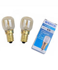 E14 T25 25W Oven Light Bulb 120V Pack Of 2 Heat Resistant To 300C with clear glass and packaging shown together