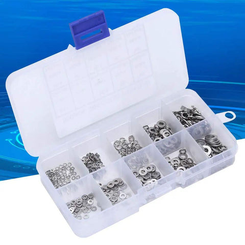 Lock Washers Assortment Kit With 5 Sizes M1.6 M2 M2.5 M3 M4 For Screws And Bolts, metal washers in labeled plastic box