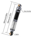 59mm Long Threaded RC Shocks Oil Dampers Upgrade For TRX4M TRX4MT 1/18 Crawler, Aluminum Bodies, Telescopic Travel, Dual Spring Rates, Grey