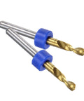 Two Titanium Coated 3mm Carbide PCB Drill Bits Set 1 8th Inch Shank Micro Twist Mini Drill Bits with blue holders