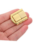 Retro Style Lock Latch Clasp Kit for Wooden Boxes and Jewelry Cases in hand showing shiny gold finish.
