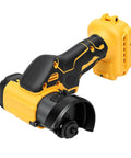 Badass Cordless Mini Circular Saw With Brushless Motor Spins At 12000 RPM And 3 Adjustable Speeds With Dual Mode Capability To Flip Into An Angle Grinder For Cutting Wood Metal Tile Plastic Works With Dcb 18v Batteries, showing the tool's handle and motor.