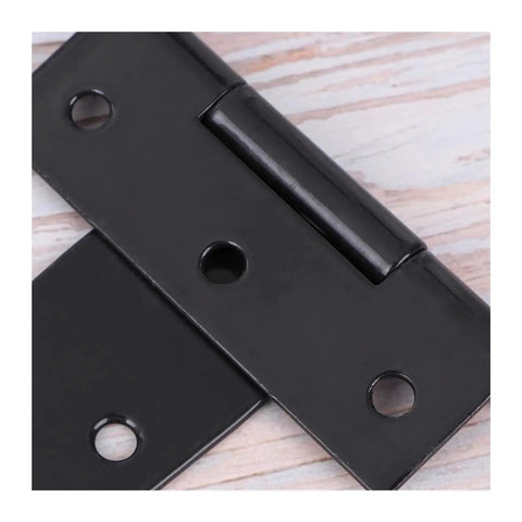 Close-up of Beefy Heavy Duty 20 Piece Triangle T Shape Barn Door Hinges with sturdy steel blades, black coated for sheds and cabinets.