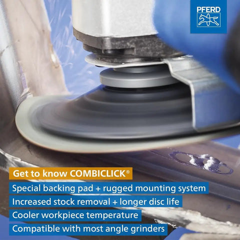 COMBICLICK Fiber Disc Four And A Half Inch Diameter Ceramic Oxide 36 Grit CO Cool For Aggressive Grinding And High Stock Removal On Hard Materials Pack Of 25 Part 40726
