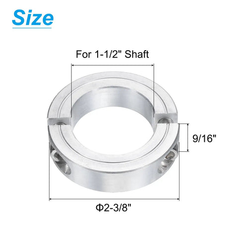 Beefy Double Split Clamp-On Shaft Collar For 1-1/2 Inch Shaft, Two-Piece Aluminum Alloy, 2-3/8 Inch Diameter, 9/16 Inch Thick