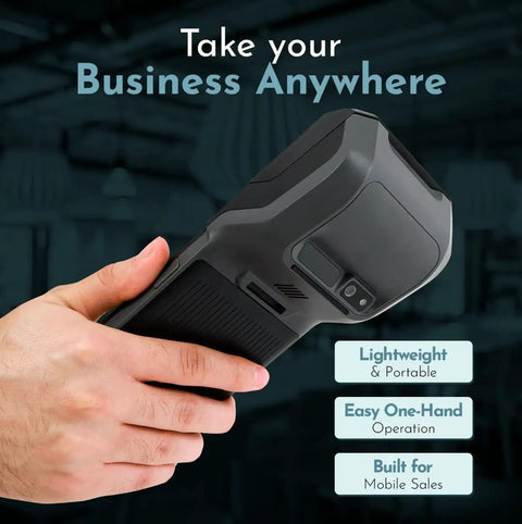 Close-up of Android 14 Handheld POS With 58MM High Speed Thermal Printer And 5.5 Inch Touch Screen NFC Ready 4G 3GB RAM 32GB ROM