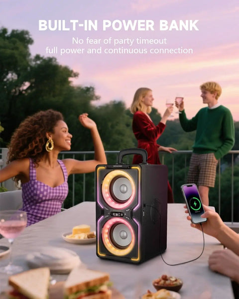 Beast 240W Peak Bluetooth Party Speaker with Deep Bass, 15 Hour Playtime, portable use outdoors party scene