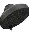 Gibson Matte Black Eco Performance Six Function Showerhead With Pressure Boost, view showing 4.5-inch diameter and black finish