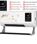 Crush The Winter Chill 2000W Wall Mounted Space Heater Air Conditioner Fan With Remote Timer, Quiet Electric Heater For Showers And Bedrooms Delivering Smooth Fast Toasty Heat with digital display and gold floral design.