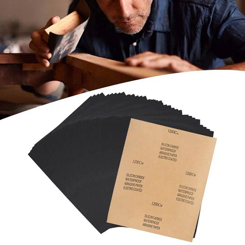 Top Notch 100 Pack Waterproof Sandpaper Sheets With High Grade Aluminum Oxide And Silicon Carbide for woodworking tasks and projects.