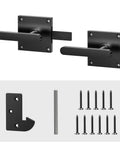 Tough As Nails Double Sided Gate Latch For Left Inswing Wooden Fences Rustproof Aluminum Body With Smooth Powder Coat Finish installation hardware set with black handles, brackets, and screws