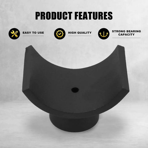 3 Inch Lifting Axle Saddle Adapter For Bottle Jack And Floor Jack, Beefy Pro Grade Steel Construction, Securely Cradles And Stabilizes Axles Up To 3 Inches, Black Finish, Ideal For Racing And Shop Uses, showcasing design and product features.