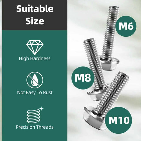 Metric Flange Bolt Kit 830pc Stainless Steel 304 M6 M8 M10 bolts highlighted with durability icons