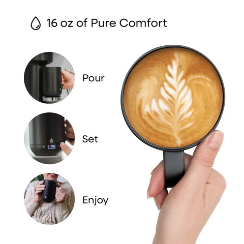 Self Heating Coffee Mug With Rechargeable Battery And Digital Temperature Control Keeps Your Drinks Piping Hot All Day Long Sleek LED display shows temperature at 125F