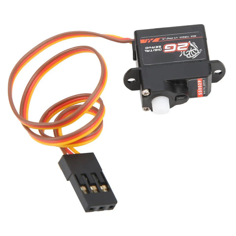 Heavy Duty Digital Micro Servo With Tough As Nails Plastic Gears For 1/24 Rc Cars And Mini Aircraft in black with wires and connector.