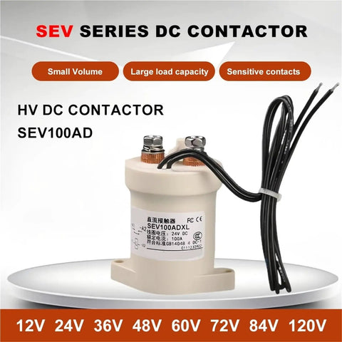 Beefy High Voltage Electric Contactor Relay Switch For Ev Charger 12V 24V 36V 48V 72V Charging Station Power Module Sev100Ad With 1NO Contact on display with wiring and specifications.