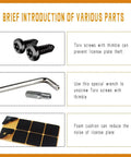 Black Heavy Duty Anti Theft License Plate Screws Kit Set including Torx screws, wrench, and foam cushion for car tag mounting.