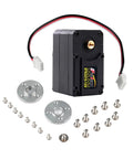 12V 30kg Magnetic Encoder Servo with Dual Axis Metal Gear and accessories for DIY robotics projects.