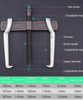 Two Jaw Adjustable Gear Puller For Gears Pulleys And Flywheels This Handy Bearing Remover Tool with dimensions chart