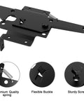 Close-up view of Heavy Duty 304 Stainless Steel Self Locking Gate Latch Hardware featuring premium spring and sturdy buckle for secure installation.