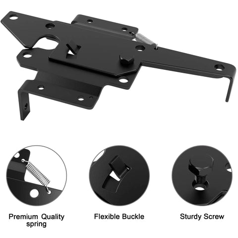 Close-up view of Heavy Duty 304 Stainless Steel Self Locking Gate Latch Hardware featuring premium spring and sturdy buckle for secure installation.