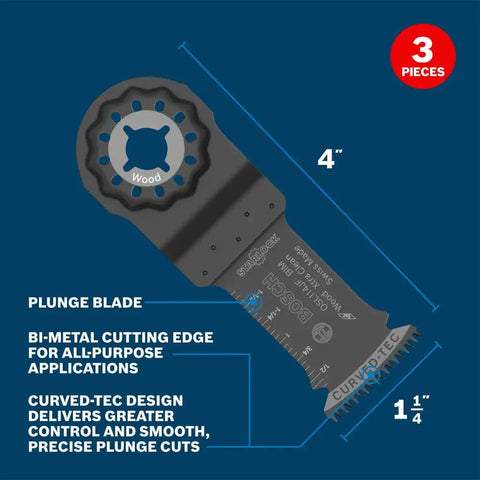 Starlock Oscillating Multi-Tool Bi-Metal Blade 1-1/4 In OSL114JF-3 3-Pack showing size and detailed specifications.