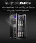 26 Bottle Wine Cooler And 130 Can Beverage Refrigerator With Clear Glass Door Quiet Compressor Adjustable Temperature Freestanding Indoor Bar Fridge 3.2 Cu Ft Black with bottles and cans visible