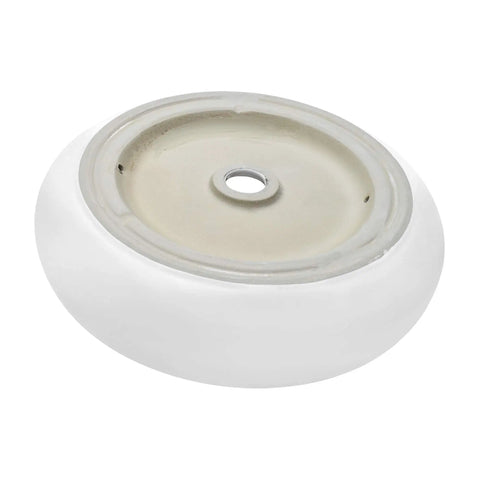 Bottom view of Top Mount 12 Inch Round White Vessel Sink For Bathroom Vanity, Durable Solid Porcelain Ceramic Construction