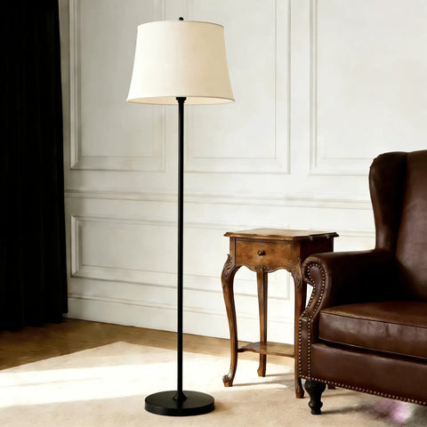 4 Pack Straight Pipe Lamp Stems With M10 Threads And Connectors 7.87 Inch Hollow Black Rods in stylish living room setup with floor lamp.