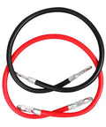 Heavy Duty 4 Awg Battery Cables With Tinned Pure Copper Core And Beefy Rock Solid 3/8 Inch Lugs waterproof insulated cables in red and black.