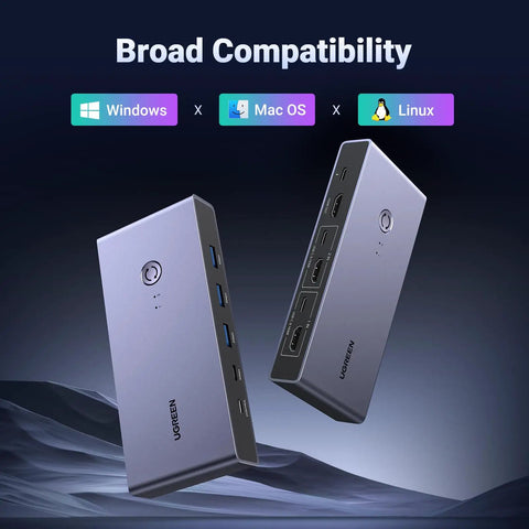 HDMI KVM Switch For One Monitor And Two Computers, 8K60Hz Ready, Aluminum Chassis, Shares Four USB 3.0 Ports For Keyboard, Mouse, Drives And Printer, Easy Seamless Switching, Windows Mac Linux