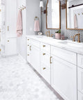 Stylish bathroom with white cabinets featuring Antique Brass Cabinet Knobs 6 Pack Minimalist Round Hardware For Cabinets And Dressers