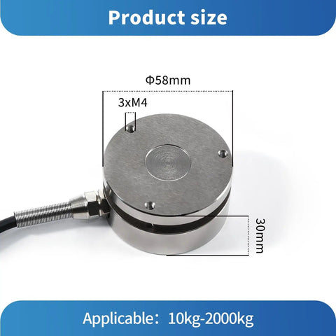 Load Cell Sensor For Tension And Compression Tests, 58mm Diameter, 0.2 Percent Accuracy, 0 To 50 Kg Range, Compact Workhorse Force Weight Pressure Sensor For Scales, Easy Install, 58mm x 30mm steel load cell