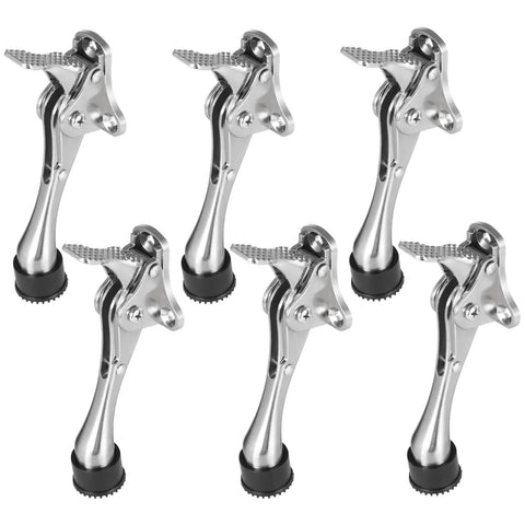 6 Pack Built Tough Heavy Duty Zinc Alloy Door Stop Set With Foot Operated Action And Spring Return, Non Slip Plastic Tip