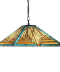 Green 16 Inch Tiffany Style Pendant Light Fixture With Two Lights, Mission Stained Glass Hanging Lamp, antique vintage design