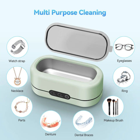Pro Gear Slick Ultrasonic Cleaner For Jewelry And Glasses With Dual Cleaning Modes And Strong 48 Khz Waves To Sweep Out Tough Gunk With Plain Tap Water For Bright Shine in light green color.