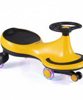 The Totally Hassle Free Wiggle Car For Toddlers With Super Slick Flashing LED Wheels And A Nifty Two In One Swing Design That Twists And Turns Without Batteries Or Pedals, yellow, PP material, 27x12x14 inch.