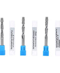 Top Tier 1/4 Inch Flush Trim Router Bit Set With Tungsten Steel Down Spiral Cutting Edge For Professional Woodworking CNC Machines And Exact Finish Cuts On Hardwood Projects Today - Four carbide bits with blue holders.