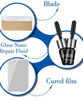 Two Bottle Nano Glass Crack Repair Kit With Quick Repair Liquid For Chips And Cracks, Deep Dark Finish, Easy DIY Windshield Fix components