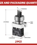 Two Pack Latching Rotary Selector Switch 2 Positions Maintained 1NO SPST 600V 10A with dimensions and construction details