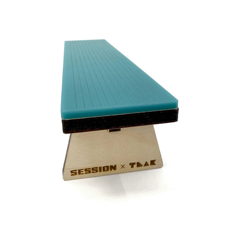 Wooden Fingerboard Bench Obstacle With Baltic Birch Wood And Teal Acrylic Surface For Smooth Fast Slides, front view