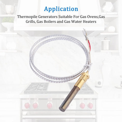 Gas fryer/oven thermopile and thermocouple replacement cable; braided stainless steel sheath, brass probe tip, 2-wire