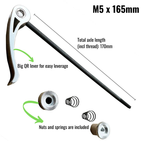Heavy Duty Quick Release Rear Wheel Skewer For Easy Axle Swaps And Indoor Trainer Compatibility with QR lever, nuts, and springs