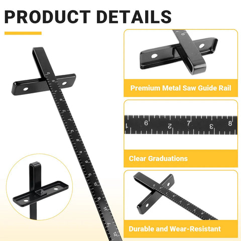 Heavy Duty Metal Rip Fence Guides For Circular Saws Fits Like A Dream For Dead Nailed Straight Cuts Premium Steel Rail Jig 2 Pack showing premium metal saw guide rail with clear graduations.