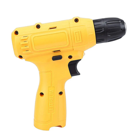 Lightweight Cordless Drill Driver With Badass Torque For Wood And Tile Easy Home Repair Tool Slick Rechargeable Power Drill For Homeowner Projects Rock Solid Job Site Workhorse side view with ergonomic grip in yellow finish.
