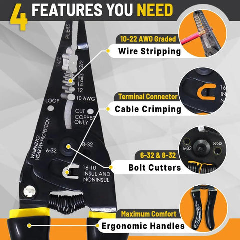 Image showing All In One Wire Stripper Cutter And Crimper For Electricians With Needle Nose Pliers, Ergonomic Glow In The Dark Handles.