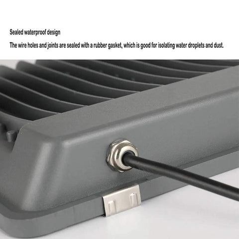 Close-up of JUDYSSY Creative 300W Led Outdoor Waterproof Flood Light highlighting sealed waterproof design and aluminum material.