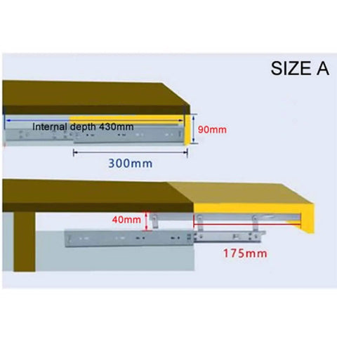 Diagram showing dimensions for Heavy Duty Telescoping Folding Hinge With Self Locking Bracket and Hydraulic Cushion.
