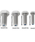 Pro Grade 4 Piece Heavy Duty Stainless Steel Busted Stud Drill Guide Kit M6 M8 M10 M12 with hex head bolts, sizes and drill points shown.