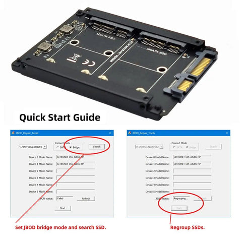 Super Slick Dual M.2 Msata Mini Sata Ssd To 2.5 Inch Sata Hdd Hybrid Enclosure Housing with Quick Start Guide.